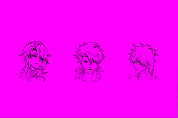 illustration of anime.   I created this picture because I want to combine three different characters in the form of their character and facial expressions, I drew all three of them together and when y