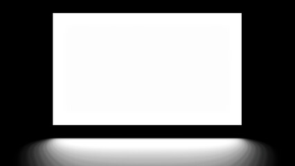 Obraz premium White neon bright billboard on a black wall for text or advertising. Blank white screen display bright for design or insertion.3D render.