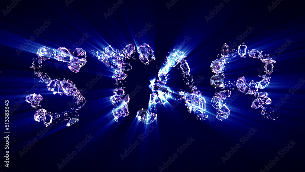Poster star - text of diamonds with blue light rays, isolated - object 3d rendering