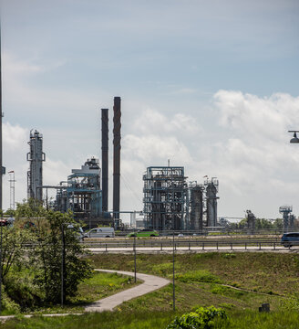 Gothenburg, Sweden - May 20 2022: Road passing in front of an oil refinery.