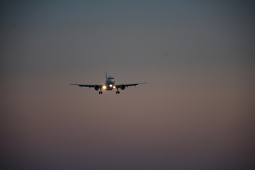 Obraz na płótnie Canvas Aircraft approaching Corfu International Airport. Corfu island, Greece