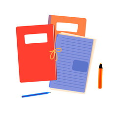 Stationery items for office paper work. Work desk in the middle of the day. Drawstring folders and clear envelopes for papers, marker and pen