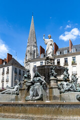Nantes, beautiful city in France, fountain place Royale, in the historic center, with typical...