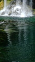 A vertical background photo with a waterfall