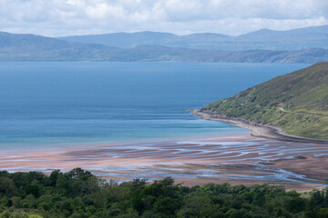 Applecross Bay, photographed from the Bealach Na Ba pass through the mountains on the Applecross Peninsula, Scotland UK