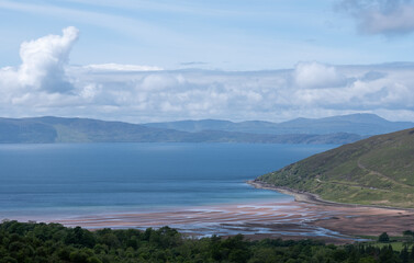 Fototapeta premium Applecross Bay, photographed from the Bealach Na Ba pass through the mountains on the Applecross Peninsula, Scotland UK
