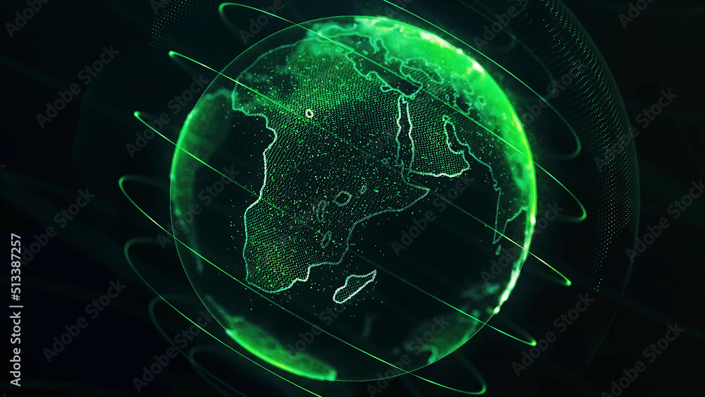 Poster planet earth rotating loop animation future technology business concept. loopable rotation of high d