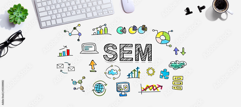 Poster sem with a computer keyboard and a mouse