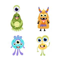 Fotobehang Monsters set. Cute jolly colorful monsters. Flat, cartoon, vector © Aleksandra