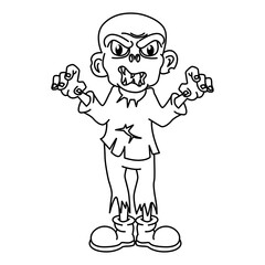 Cute zombie cartoon coloring page illustration vector. For kids coloring book.
