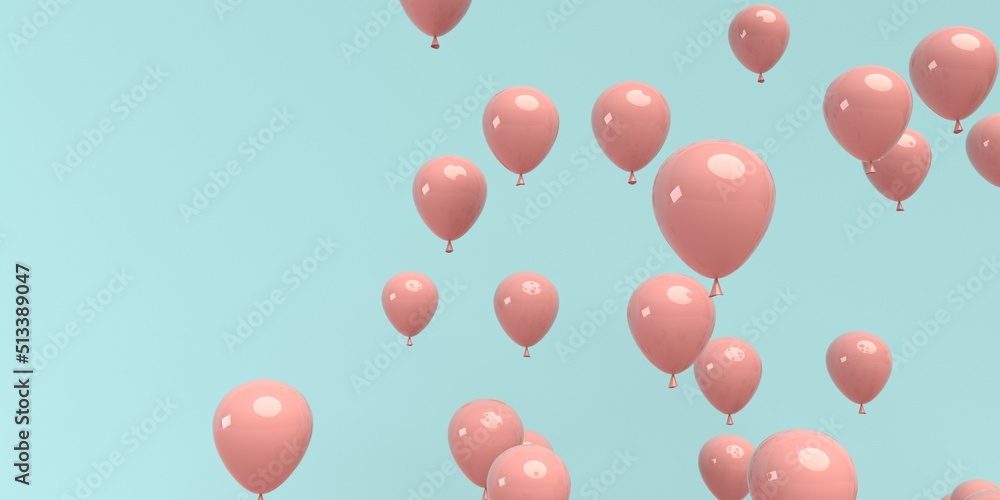 Poster floating balloons on a colored background - 3d render