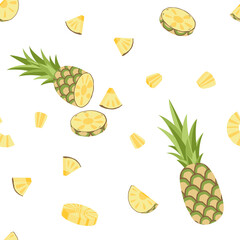 Pineapple seamless pattern. Summer pattern with cut pineapple, piece, bit, round. Flat, vector