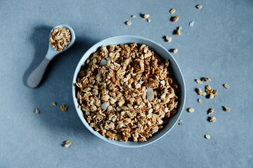 Homemade granola muesli in glass jar