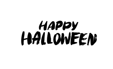 Fototapeta premium Happy Halloween black brush lettering isolated on white background. Vector brush calligraphy. Handwritten Halloween typography print for banner, poster, greeting card, party invitation. 
