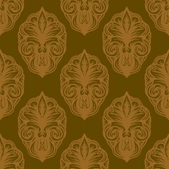 Retro geometric pattern in repeat. Fabric print. Damask style Seamless pattern background, mosaic ornament, vintage style. Design for prints on fabrics