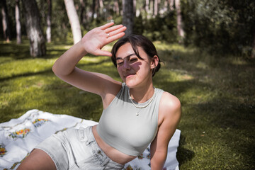 woman portrait in natural environment at sunny day