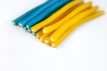 Yellow and blue jelly candies, colours of ukrainian flag.