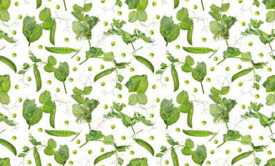 green pea pods and leaves seamless background