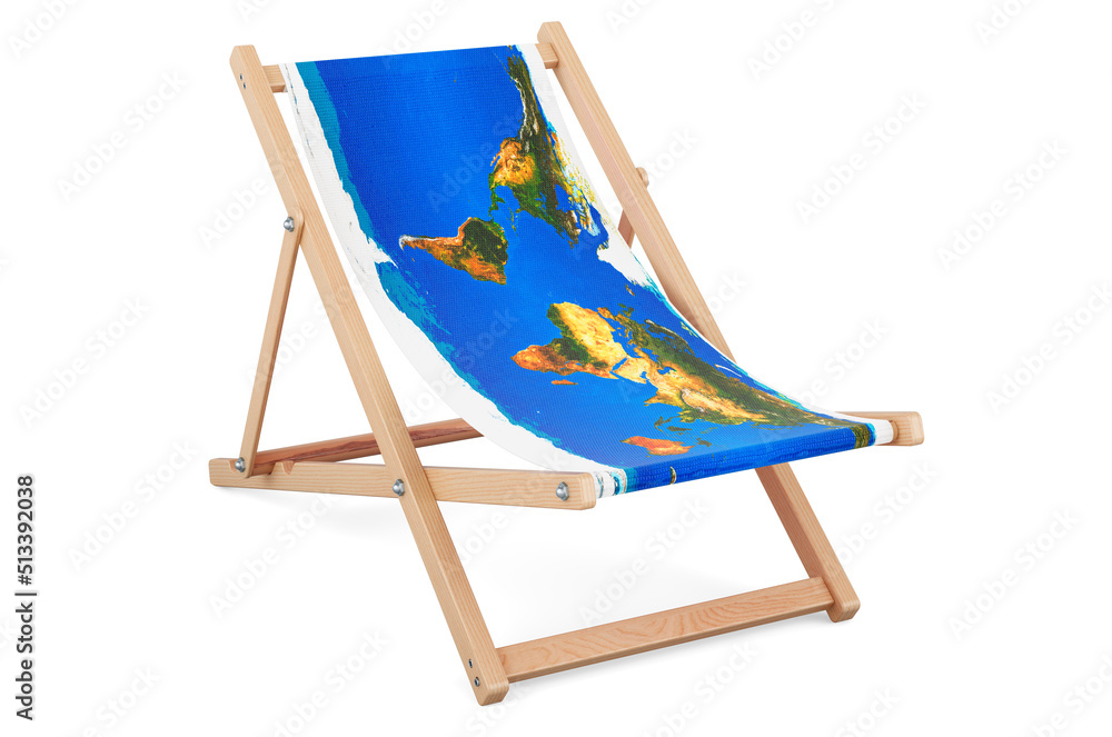 Poster deckchair with earth map textue. 3d rendering