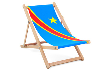 Deckchair with Congolese Democratic Republic flag. Democratic Republic of the Congo vacation, tours, travel packages, concept. 3D rendering