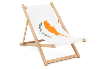 Deckchair with Cypriot flag. Cyprus vacation, tours, travel packages, concept. 3D rendering