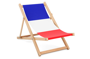 Deckchair with French flag. France vacation, tours, travel packages, concept. 3D rendering