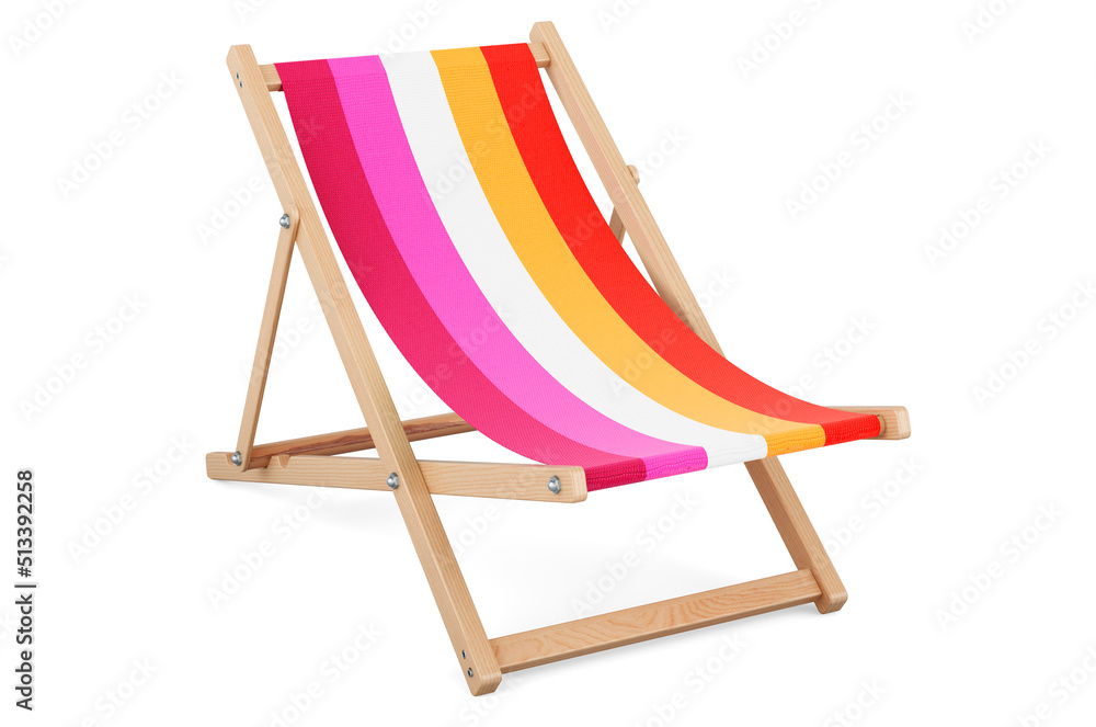 Poster deckchair with lesbian flag. 3d rendering