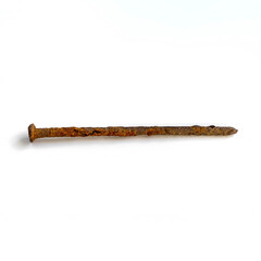 an old long rusted nail on a white background