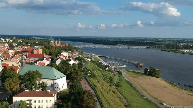Plock, Poland - August 12, 2021. Aerial view of city in Summer