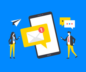 New message. Mobile phone, email and people. Notification, online messaging, e-mail, sms concepts. Modern graphic elements set. Vector illustration