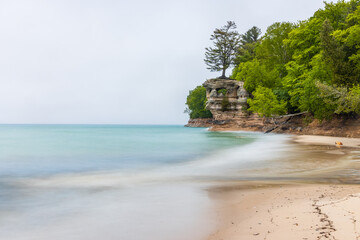 Landscape of the Chapel Rock at the Pictured Rocks National Lakeshore, Michigan, United States