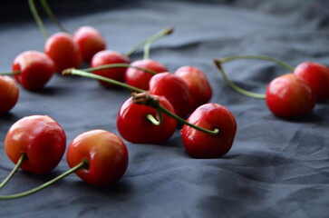 cherries on a wooden table