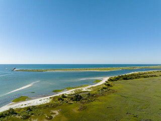 Aerial drone photo of the masonboro inlet Wrightsville Beach NC Outer Banks