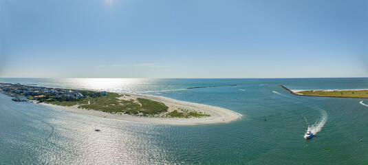 Aerial drone photo of the masonboro inlet Wrightsville Beach NC Outer Banks - obrazy, fototapety, plakaty