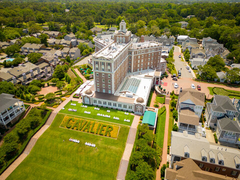 Aerial drone photo of Cavalier Grand Lawn and hotel Virginia Beach