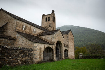 Fototapeta na wymiar church of San Miguel in Linás de Broto, municipality of Torla-Ordesa, Sobrarbe region, province of Huesca, Aragon, Spain