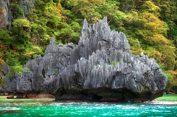 Characteristic Rocks at Ubugon Cove on Cadlao Island, Near El Nido, Palawan, Philippines