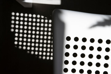 Abstract background with shadow and sunlight on objects in the interior. Reflection of light on the...