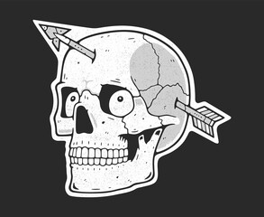 Funny engraved skull. Modern logo.
