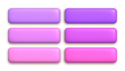Set of cute pink 3d matte buttons for web design. 3d realistic design element.