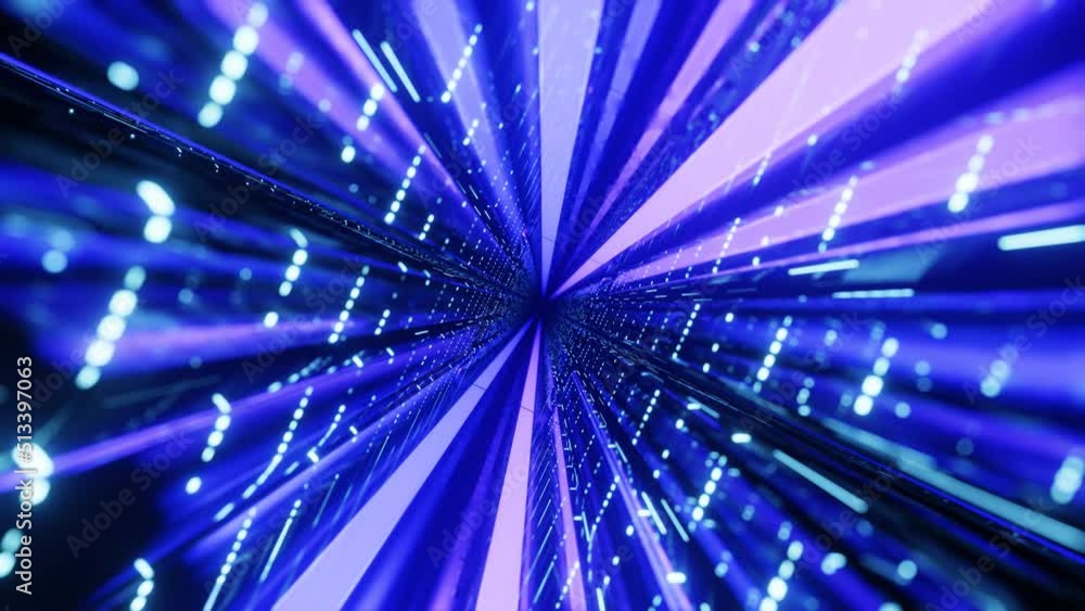 Poster fly through mirror designs form tunnel technology cyberspace with neon glow. sci-fi flight through d