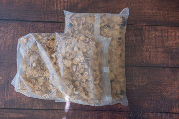 bags of breakfast cereal ready to eat.
