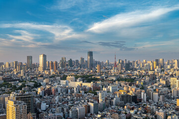 東京都渋谷区恵比寿の高層ビルから見た東京の都市景観
