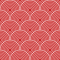 Chinese and Japanese seamless pattern. Traditional asian ornament, oriental New Year decoration. Modern red background, geometric texture with waves. Vector illustration