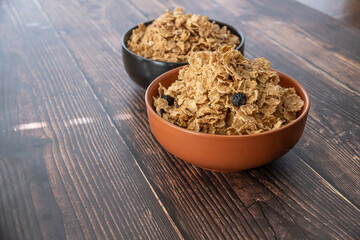 Bowls of morning breakfast cereal