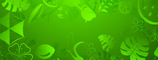 Obraz premium Background of various items related to summer holidays at sea, in green colors
