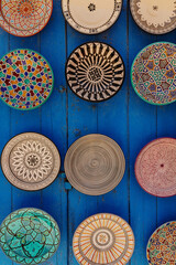 Background with Moroccan traditional multicolored plates with beautiful pattern
