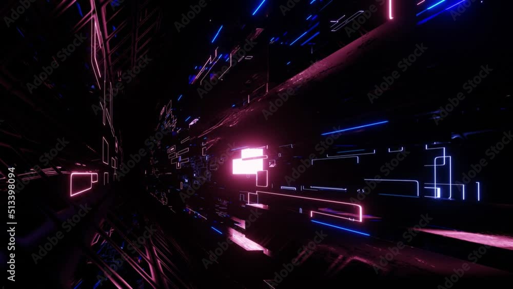 Poster hi-tech neon sci-fi tunel. neon pattern hi tech technology. trendy neon glow lines form pattern and 