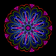 mandala geometric abstract pink blue on black background