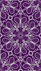 Violet and white seamless pattern with mandala ornament. Traditional Arabic, Indian motifs.
